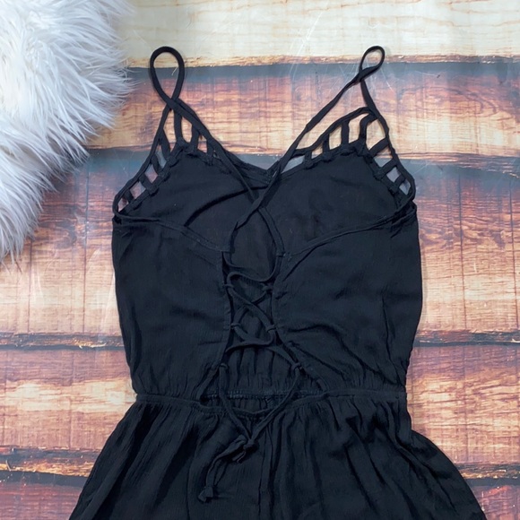 Black Strappy Open Back Lace Up Romper - Picture 2 of 5